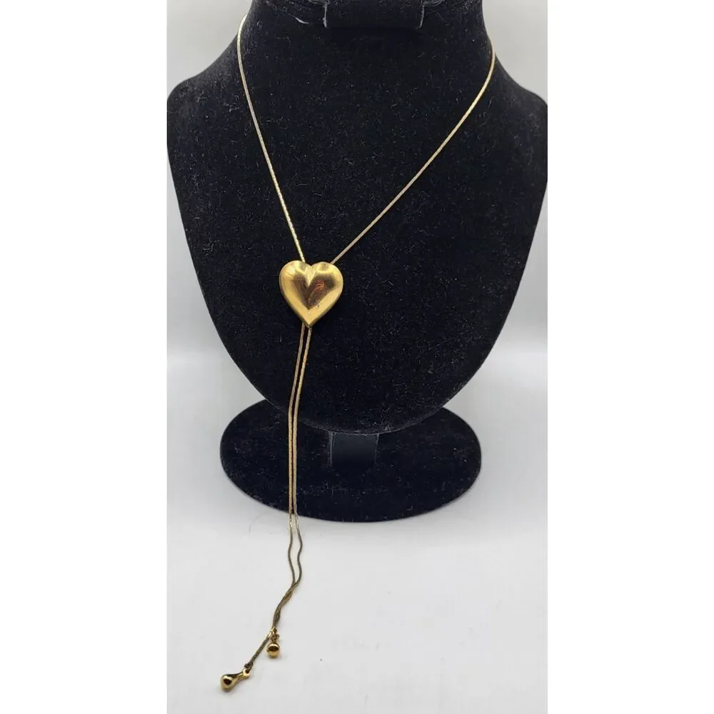 Estate Adjustable Heart Bolo Necklace 28in - Picture 1 of 6